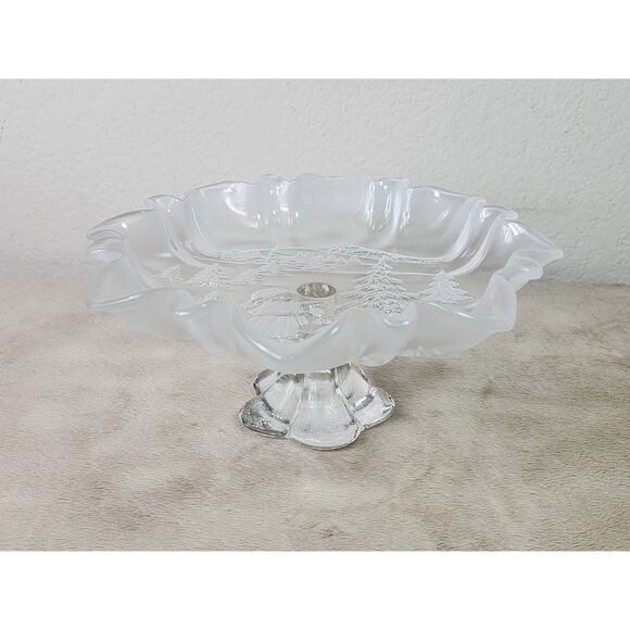 Mikasa Pedestal Footed Bon Candy Cookie Dish Clear Frosted Christmas 9 1/2" x 4" - Picture 3 of 14
